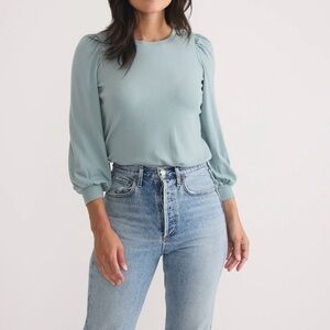 Marine Layer Lexi Rib Puff Sleeve Top Light Blue